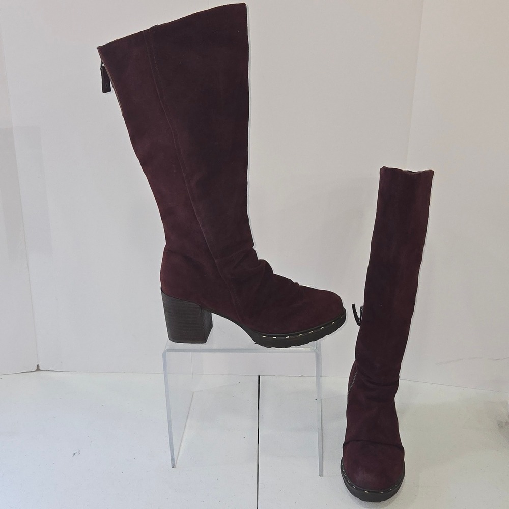 OTBT Gambol Burgundy Suede Leather Tall Knee High Block Heel Boots 7M 18F935